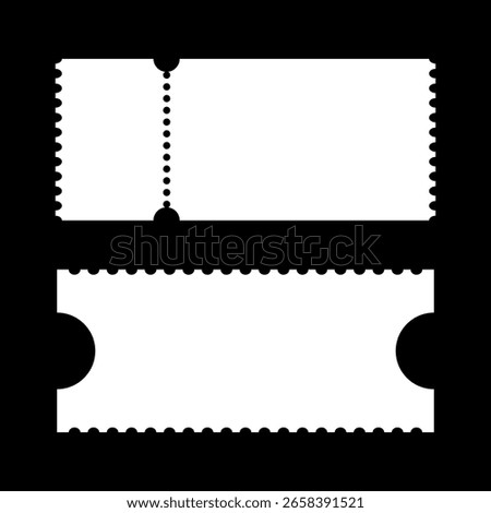Admit one tickets. Set of ticket. Vintage, retro ticket train, concert, festival event, movie theatre flat coupons. Printable, digital samples icons. Empty template. Ticket pattern. Blank background.