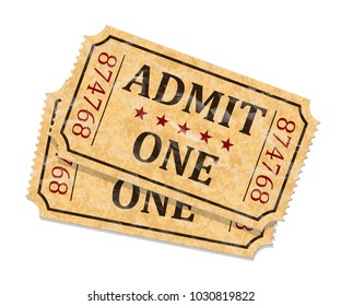 Admit one tickets. Two old admission tickets isolated on white background. Vector illustaration