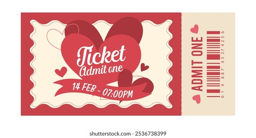 Admit One Valentine Vintage ticket isolated Retro