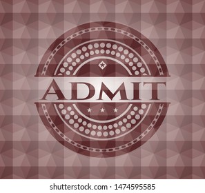 Admit red seamless emblem or badge with abstract geometric pattern background.
