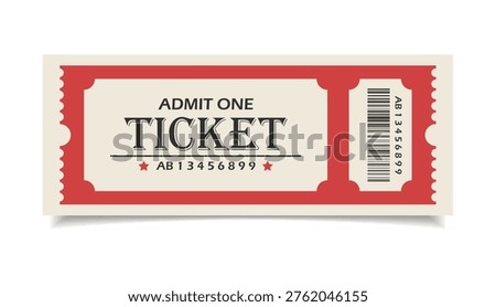 Admit ticket mockup. Retro style and vintage colors template Ticket. For cinema, sale coupon, circus, theater, festival. Minimalist coupon. Isolated background