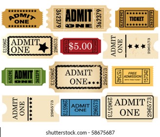 Collection High Detail Vintage Grunge Tickets Stock Vector (Royalty ...