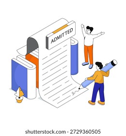 Admittance certificate icon in isometric design 