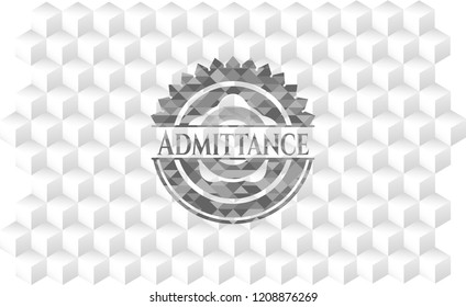 Admittance retro style grey emblem with geometric cube white background