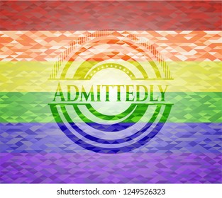 Admittedly emblem on mosaic background with the colors of the LGBT flag