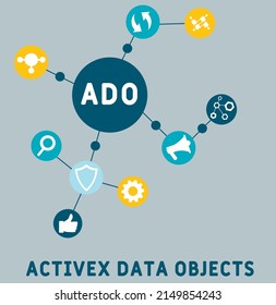 ADO - ActiveX Data Objects acronym. business concept background. vector illustration concept with keywords and icons. lettering illustration with icons for web banner, flyer, landing pag