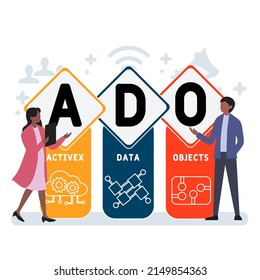 ADO - ActiveX Data Objects acronym. business concept background. vector illustration concept with keywords and icons. lettering illustration with icons for web banner, flyer, landing pag