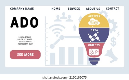 ADO - ActiveX Data Objects acronym. business concept background. vector illustration concept with keywords and icons. lettering illustration with icons for web banner, flyer, landing pag