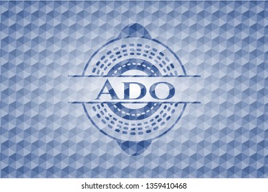 Ado blue emblem with geometric pattern.
