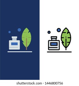 Adobe, Feather, Inkbottle, American  Icons. Flat and Line Filled Icon Set Vector Blue Background