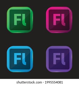 Adobe Flash Player Four Color Glass Button Icon