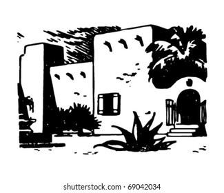 Adobe Hacienda - Retro Clipart Illustration