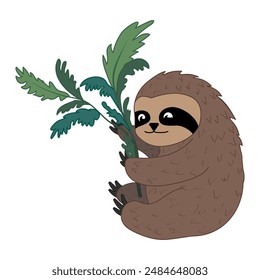 Adobe IllustraCute drawn slow sloth with tree branches in his pawstor Artwork