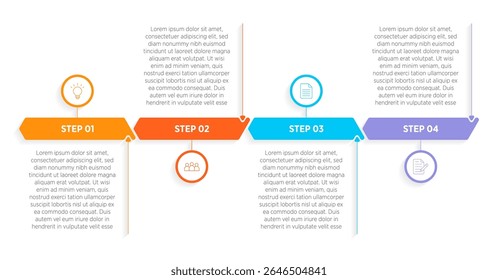 Adobe Illustrator ArtworkEste modelo de processo de negócios limpo e colorido apresenta 4 etapas fáceis de seguir, tornando-o perfeito para sites ou apresentações. Projetado para proporcionar clareza e impacto, ele ajuda