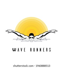 Adobe Illustrator, Minimalist logo Design, Swimming Logo, Premium logo Swimmer icon with caption, Vector illustration template