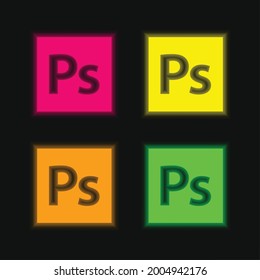 Adobe Photoshop four color glowing neon vector icon