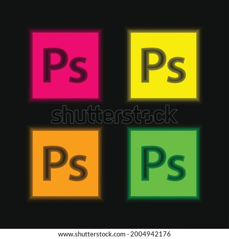 Adobe Photoshop four color glowing neon vector icon