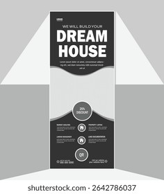 Adobe e ShutterBanner roll-up imobiliário ou modelo de design de capa. Moderna propriedade de luxo casa ou venda de casa. Moderno colorido imobiliário casa vender exposição industrial roll u stock mockup