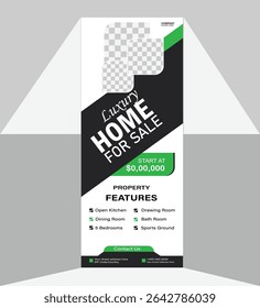 Adobe e ShutterBanner roll-up imobiliário ou modelo de design de capa. Moderna propriedade de luxo casa ou venda de casa. Moderno colorido imobiliário casa vender exposição industrial roll u stock mockup