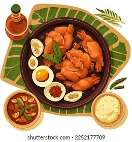 Adobo philippines traditional food top view vector illustration