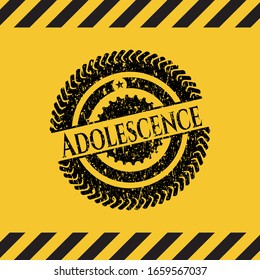 Adolescence black grunge emblem inside yellow warning sign. Vector Illustration. Detailed.