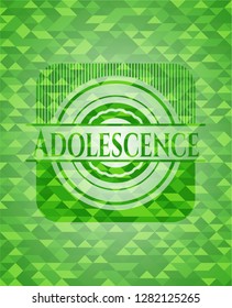 Adolescence green emblem with mosaic ecological style background