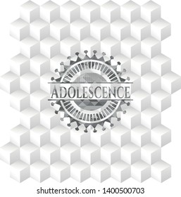 Adolescence grey emblem. Retro with geometric cube white background