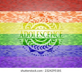 Adolescence on mosaic background with the colors of the LGBT flag. 