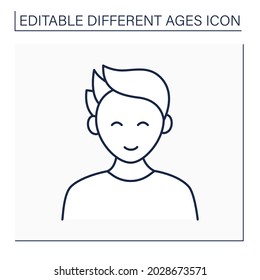 Adolescence period line icon. Young happy boy. Time of life. Different ages concept. Isolated vector illustration. Editable stroke