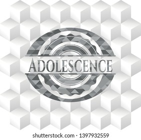 Adolescence realistic grey emblem with cube white background