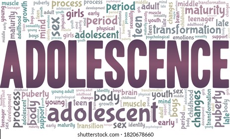 Adolescence vector illustration word cloud isolated on a white background.