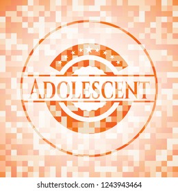 Adolescent abstract emblem, orange mosaic background