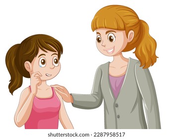 Adolescent girl having a conversation with her mother illustration