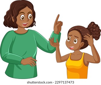 Adolescent girl having a conversation with her mother illustration