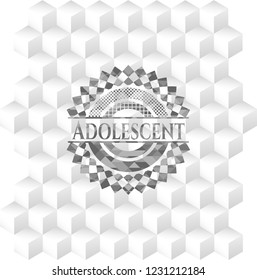 Adolescent grey emblem with geometric cube white background