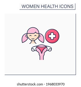 Adolescent Gynecology Color Icon. Scheduled Uterus Review.Health Care.Required Female Examination. Woman Health Concept. Isolated Vector Illustration