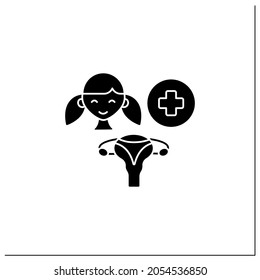 Adolescent Gynecology Glyph Icon. Scheduled Uterus Review.Health Care.Required Female Examination. Woman Health Concept. Filled Flat Sign. Isolated Silhouette Vector Illustration