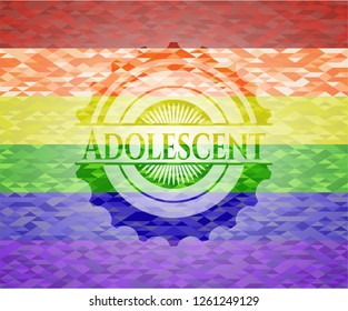 Adolescent on mosaic background with the colors of the LGBT flag