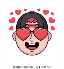 Hombre joven adolescente que experimenta emociones de amor románticas profundas Ilustración vectorial aislada sobre fondo blanco