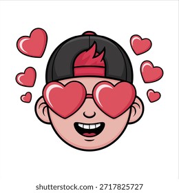 Hombre joven adolescente que experimenta emociones de amor románticas profundas Ilustración vectorial aislada sobre fondo blanco