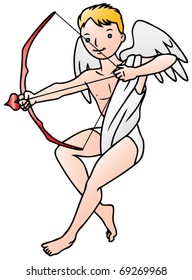 An adolescent-looking version of cupid about to shoot an arrow. Vector.