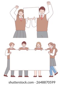 Adolescentes, cartões de plano, uniformes escolares, menores de idade, meninos, meninas, acadêmicos, exames de entrada,