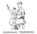 Adolf hitler and Benito mussolini illustration black and white vector art, engraving style.