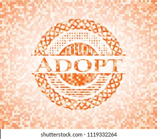 Adopt abstract emblem, orange mosaic background