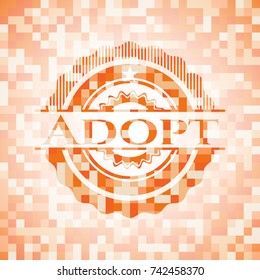 Adopt abstract emblem, orange mosaic background