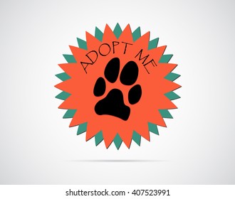 Adopt an animal label with dogs paw print