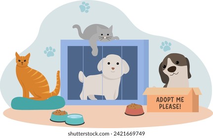 adopt an animal from a shelter vector illustration, adopt don't shop campaign vector illustration, adopt cat an dog concept	