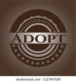 Adopt badge with wood background