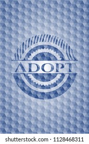 Adopt blue emblem or badge with geometric pattern background.