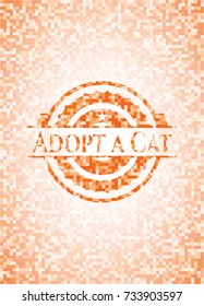 Adopt a Cat abstract emblem, orange mosaic background